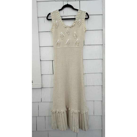 LaceMade Women's L Cream Knit Midi Sweater Dress Ethereal Cottagecore Coquette - Picture 1 of 12